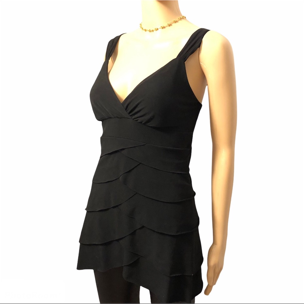 Vintage Y2K Yessica C&A Black Asymmetrical Blouse Tiered Tunic Top Sz M